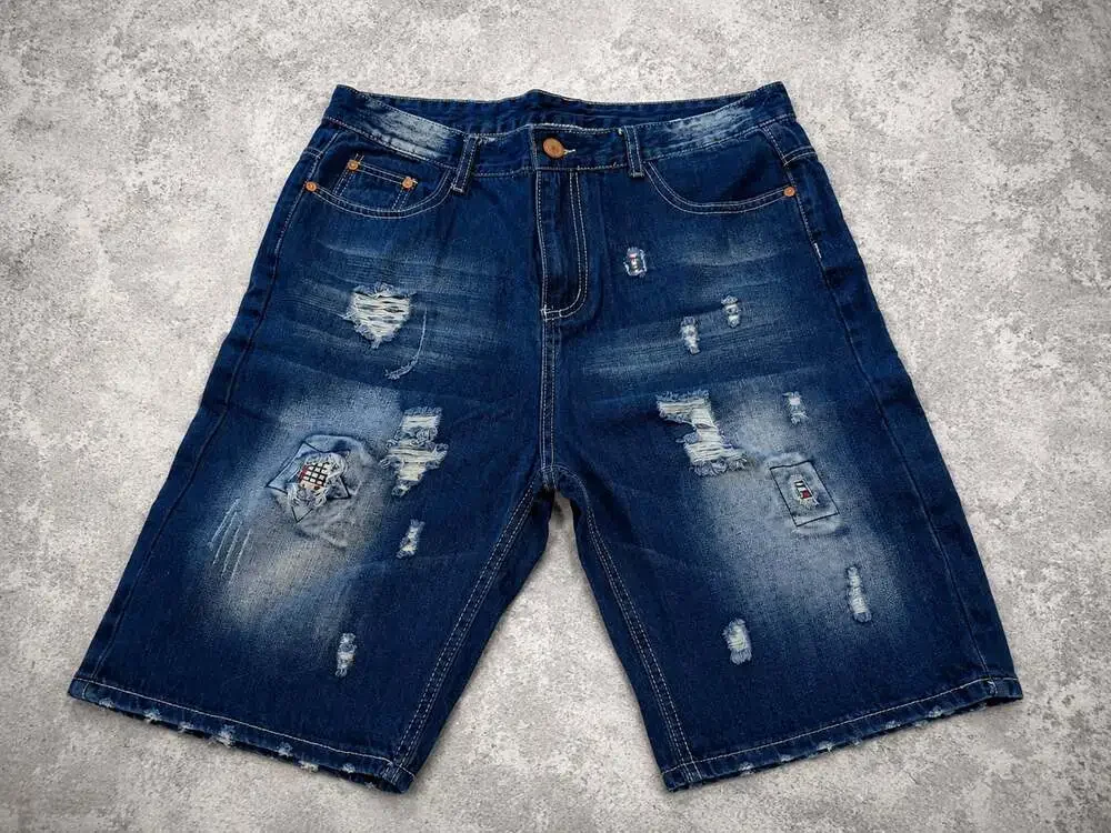 NWT JEANS Designed Men’s Distressed Denim Shorts Size 36 Dark Wash